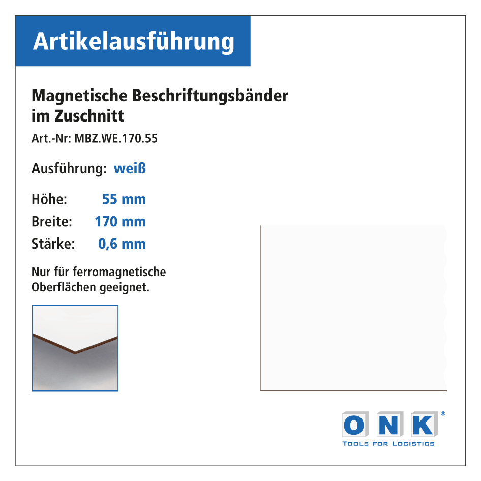 Magnetische Beschriftungszuschnitte 170x55 mm - 100 Stück
