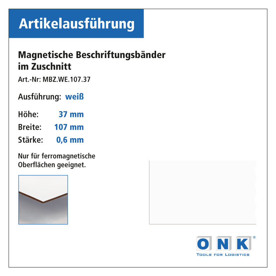 Magnetische Beschriftungszuschnitte 107x37 mm - 100 Stück
