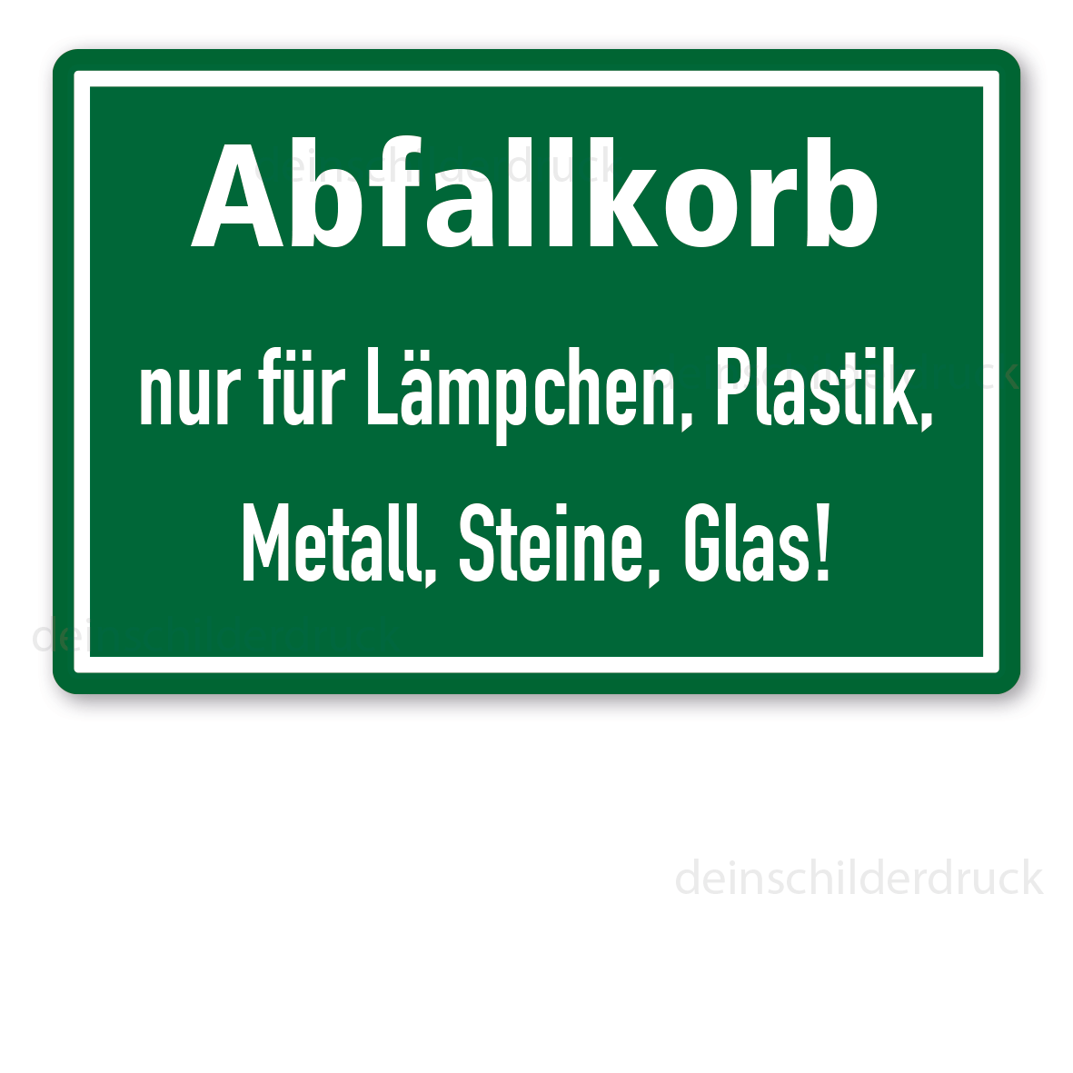 Textschild zur Abfallentsorgung - Abfallkorb -  nur für Lämpchen, Plastik, Metall, Steine, Glas (Friedhofsschild)