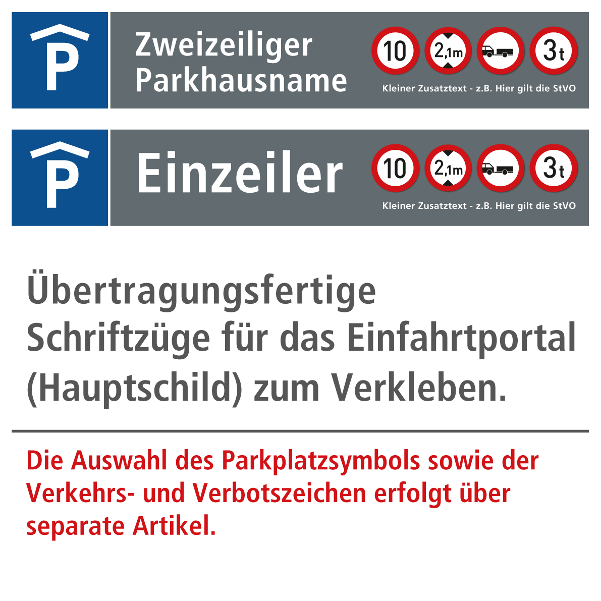 Übertragungsfertige Schriftzüge für Schild Einfahrtportal - 5200 x 500 mm