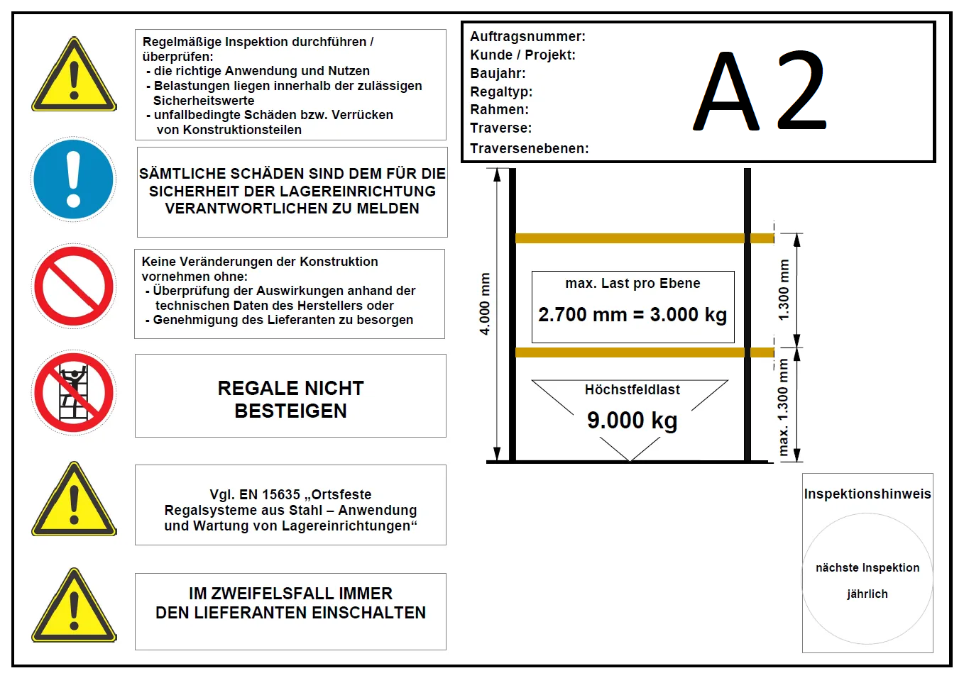 Belastungsschild A2 - 600x420mm