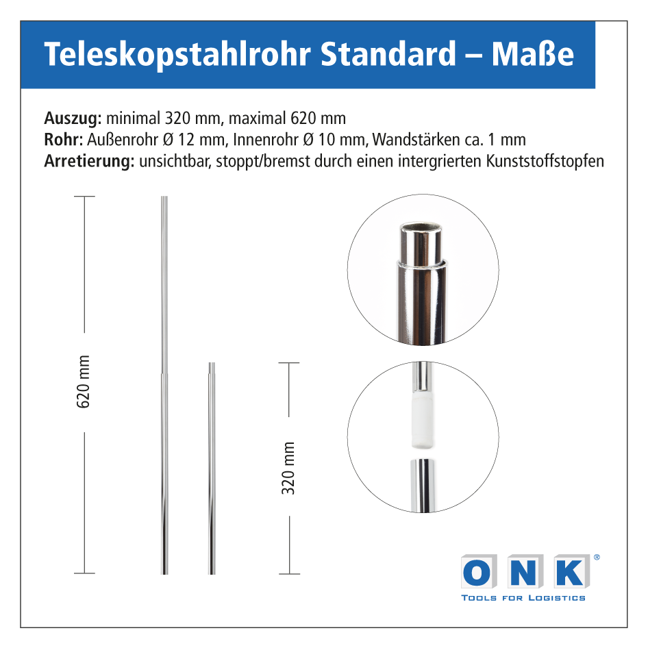 Stahlrohr Standard –  320-620 mm – Abmessungen