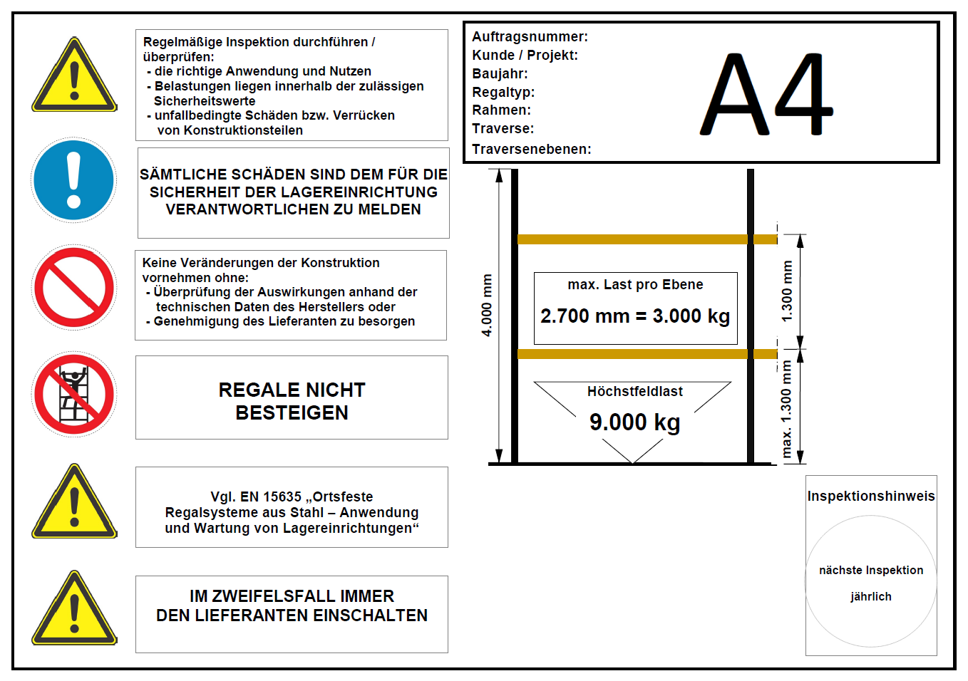LogiServ Belastungsschild A4 - PVC 3 mm