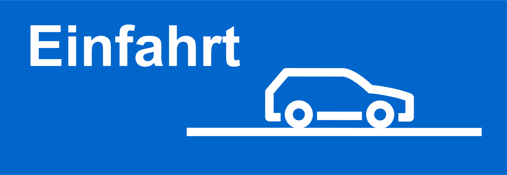 Einfahrt mit PKW - weißes Motiv auf blauem Grund - 1.200 x 410 mm