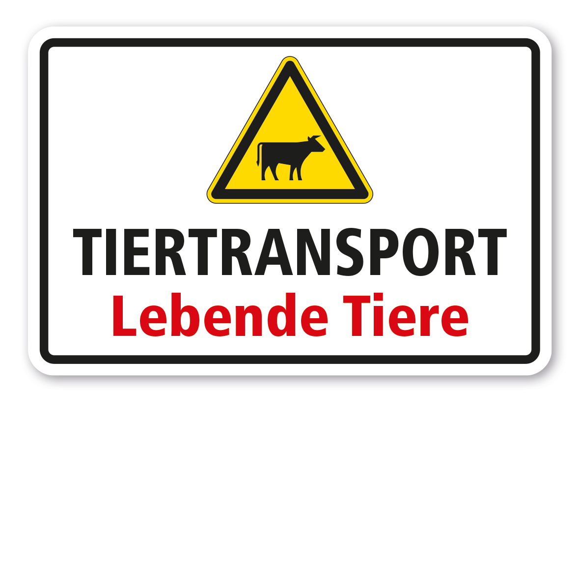 Warnschild Tiertransport - Lebende Tiere - mit Warnzeichen Rind