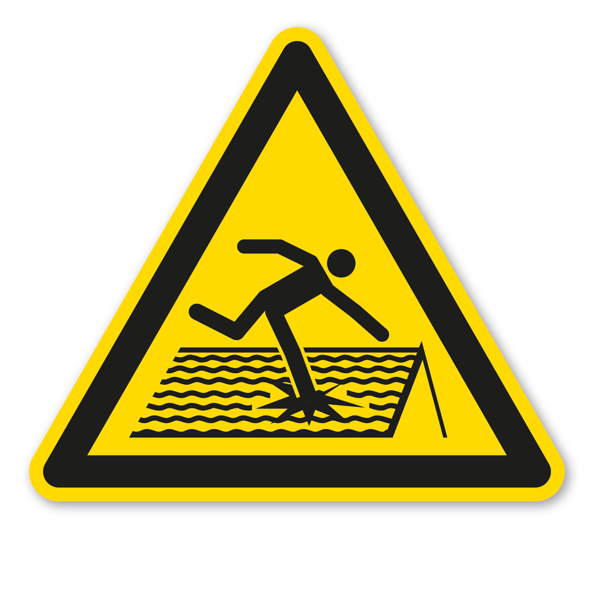 Warnzeichen Warnung vor nicht durchtrittsicherem Dach – ISO 7010 - W036