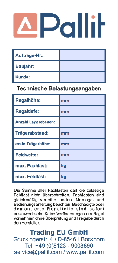 PALLIT Belastungsaufkleber 90mm x 200mm
