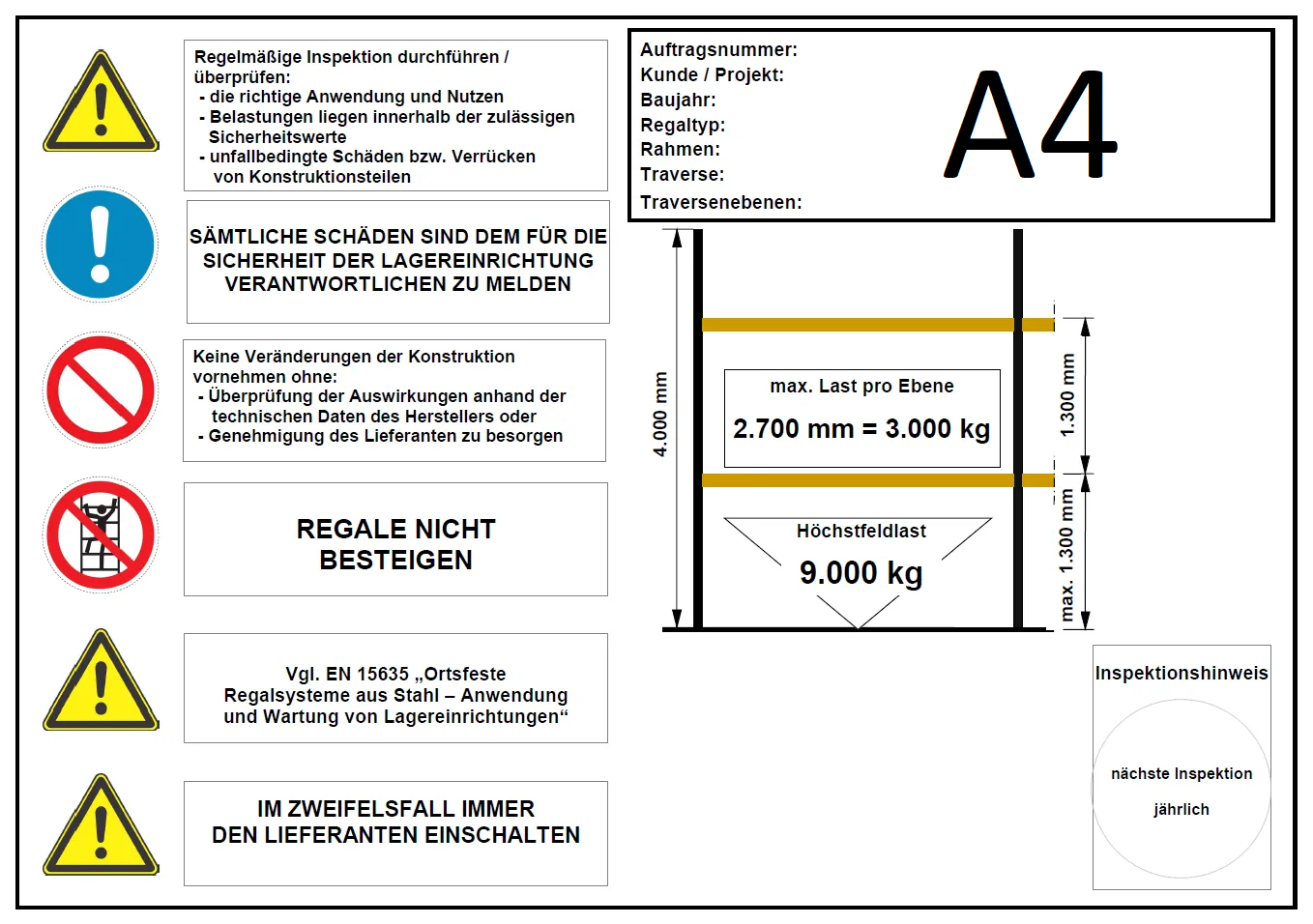 Belastungsschild A4 - 300x210 mm