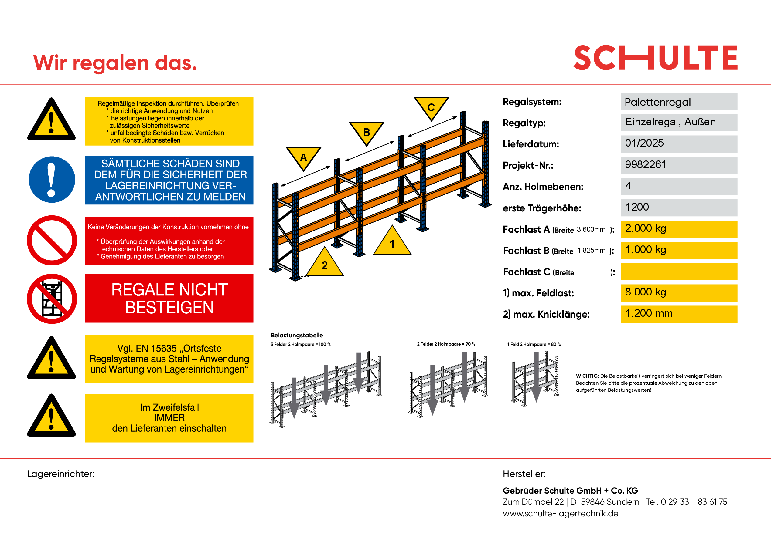 Schulte Belastungsschild PVC oder Alu-Verbund A2 / A3 / A4 (Schulte)