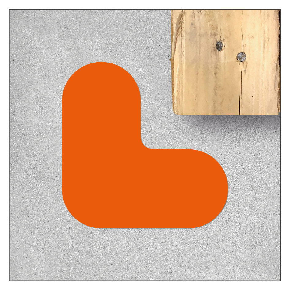 Restposten Bodenmarkierung - a 10/20 Stück - Eckstück / T-Stück / Ronde / Kreis 90 mm Breite in Schwarz, Orange, Violett und Rosa