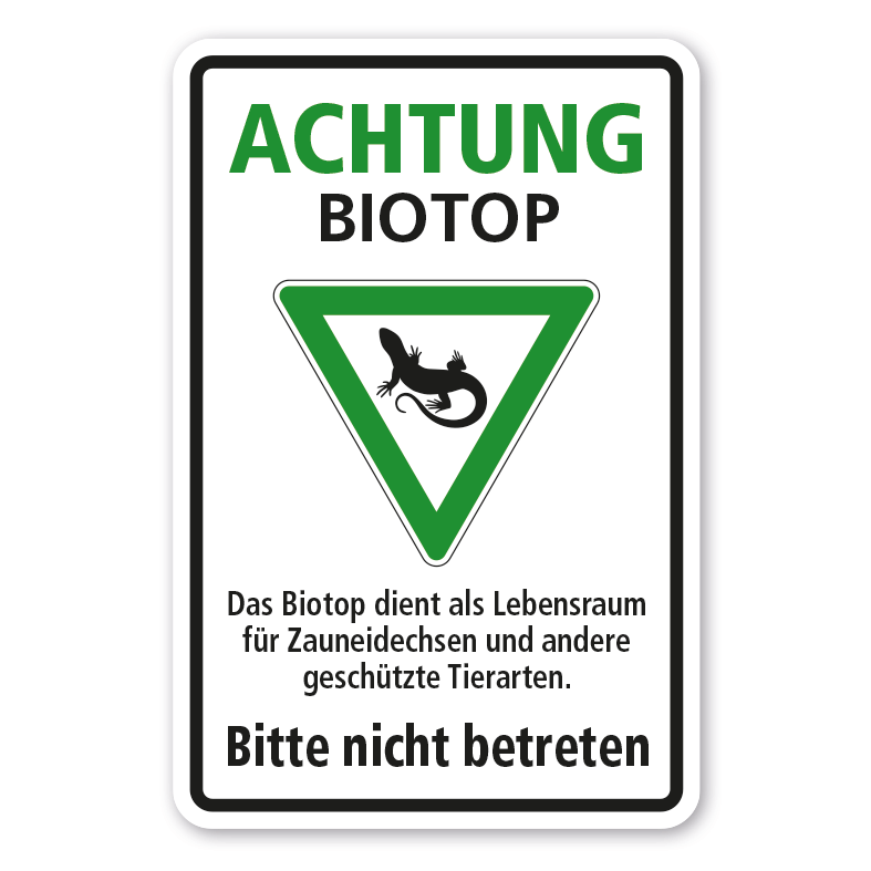 Hinweisschild Achtung Biotop - Das Biotop dient als Lebensraum für Zauneidechsen und andere geschützte Tierarten - Bitte nicht betreten - Kombi