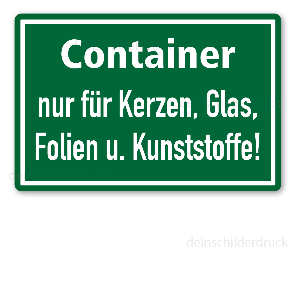 Textschild zur Abfallentsorgung - Container -  nur für Kerzen, Glas, Folien und Kunststoffe (Friedhofsschild)